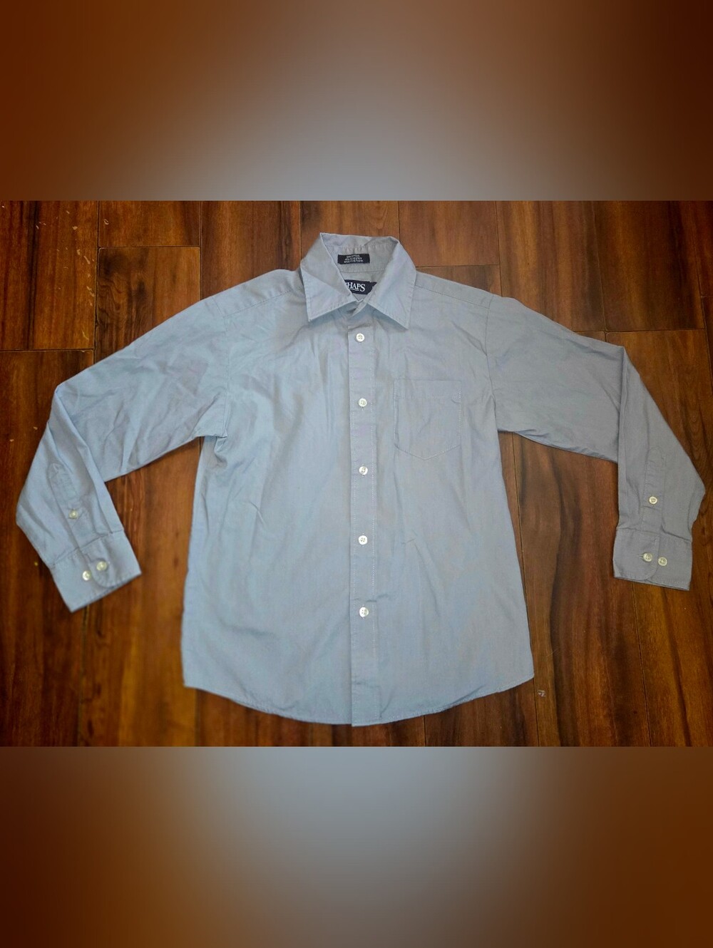 EUC Kid's Chaps Gray Button-Down Shirt Collared Dress Shirt Long Sleeve Size 8